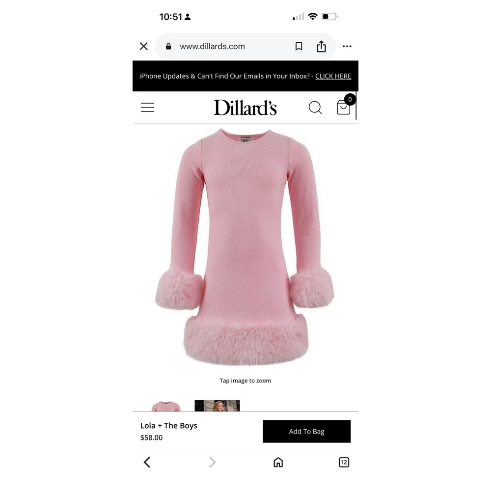 Lola + The Boys Penelope Pink Faux Fur Trim Long Sleeve Dress Girls Size 8